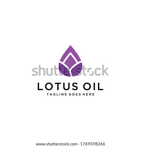 Illustration of modern lotus sign combined with essential oil drops looks minimalist and clean