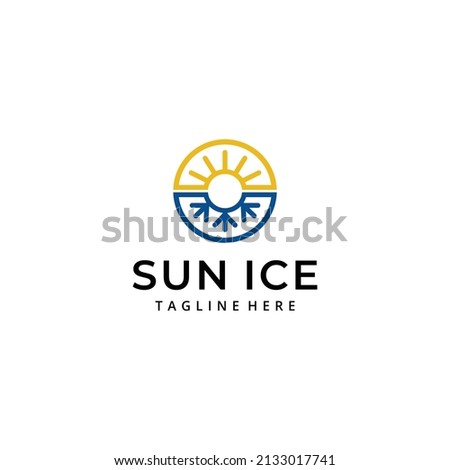 Illustration abstract hot sun and cold ice frozen sign logo design vector