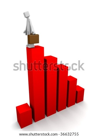 Businessman very sad  looking at the latest financial chart 3d illustration