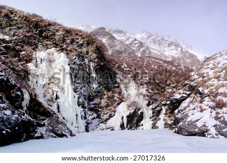 Waterfall of Altai. Winter.