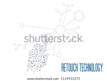 retouch technology, Innovations systems connecting people and robots devices. Future technologies in automatics cyborg systems and computers industry from awesome internet developments.