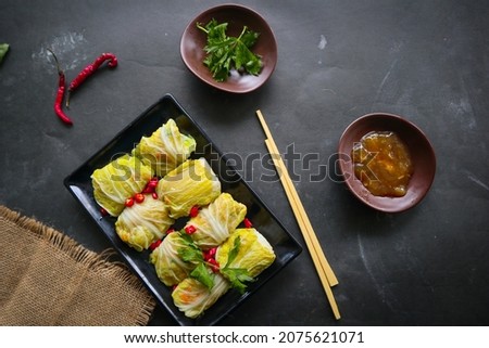 'cabbage rolls stuffed  meat or kol gulung, kelem dolmasi, sarma Cabbage wraps,  Chou farci, golubtsy, golabki.
cooked cabbage leaves wrapped with meat, or beef. '''

 Zdjęcia stock © 