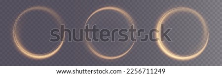 Magic light circle png. Festive round frame with light effect and golden glitter dust. Light circle for your advertising, invitations, games, holiday words, shops, websites. Vector 100%.	
