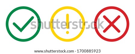 Set of flat round check mark, exclamation point, X mark icons.Vector illustration