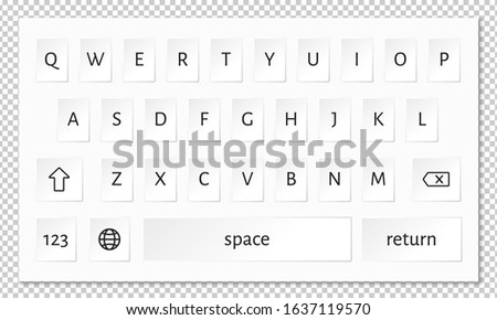 Isolated Smartphone keyboard ui in modern flat style. English interface. Qwerty template on transparent background. Vector Illustration