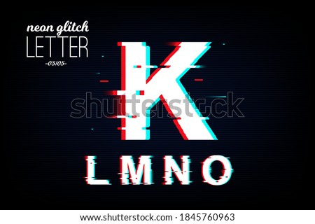 Isolated neon glitch letter from K to O. Noise vector font. Pixel design for social media, web, app, card. Vector Illustration Stock fotó © 