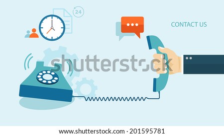 Flat illustration of contact us. Phone with icons. eps8