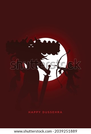 Happy Dussehra Minimal Poster, Ravan Minimal Poster, Ram killing Ravan Dusshera minimal poster- Vector