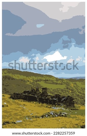 Nostalgic WPA inspired retro travel poster of a generic rural landscape scene from UK in the style of Work Projects Administration.