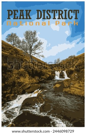 Three Shire Heads nostalgic retro travel poster concept of the Peak District National Park, England, UK in the style of Work Projects Administration.