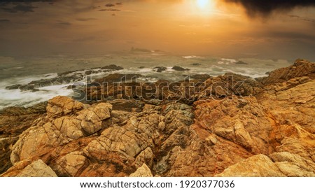 Similar – Image, Stock Photo Seascape of a beautiful cove with some steep rocks in the water