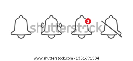 Notification bell icon. Incoming inbox message. Alarm icon. Silent notification icon. Alarm off. Vector illustration