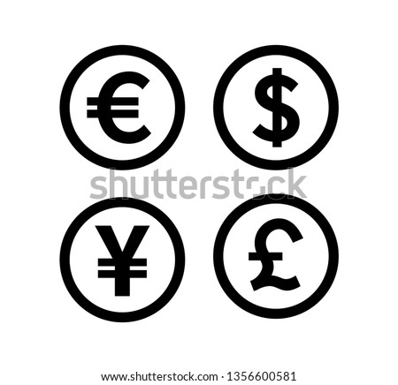 Money & Currency icons set. Money sign. Euro, Dollar, Yen, Pound. Vector illustration. on white background