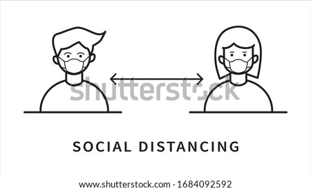 Social distancing icon. Keep the 1-2 meter distance. Coronovirus epidemic protective. Flat line style. Vector illustration
