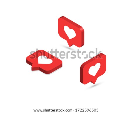 Isometric Like icons. Social media notifications icons. Vector illustration.