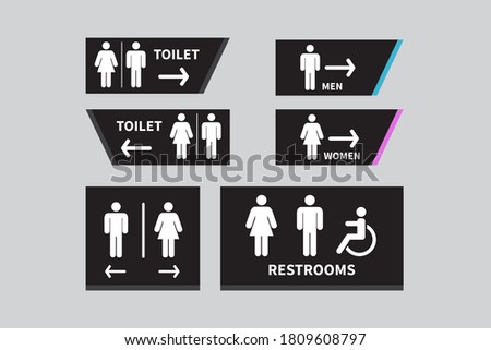 Set toilet signs. Men and women restroom icon sign right arrow. Disabled wheelchair icon. vector illustration