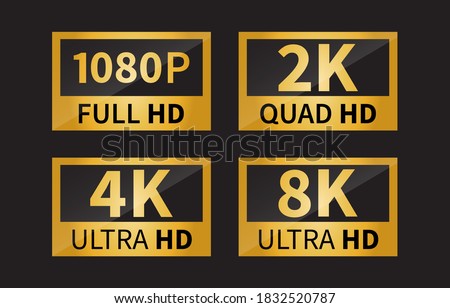 8k Ultra Hd icon, 4k Ultra Hd, 2k Ultra Hd, 1080 Full Hd Resolution icon. Vector illustration