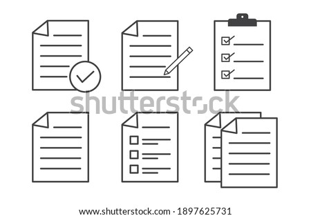 Document icon outline. Checklist icon isolated on white background. Flat design. Vector illustration.