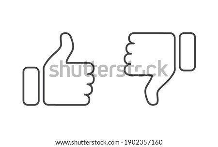 Thumb Up and Thumb Down icon. Like and dislike icons set isolated on white background. Flat design outline thin line. Vector illustration.