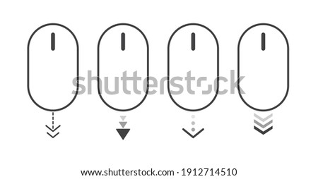 Scroll down computer mouse black icon on white background. Design element for website and mobile apps. Vector illustration