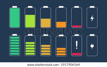Battery charge indicator icon. Level battery energy. Vector illustration.