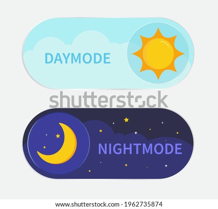 Day and night mode switch sun and moon button. Design for website and application. Vector illustration.