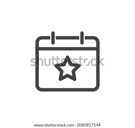 Calendar with star icon. Schedule icon isolated on white background. Vector illustration.