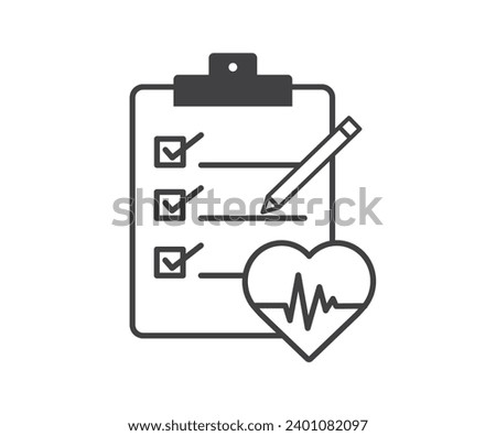Health check up icon on white background. Clipboard of health checklist. Flat design. Vector illustration.