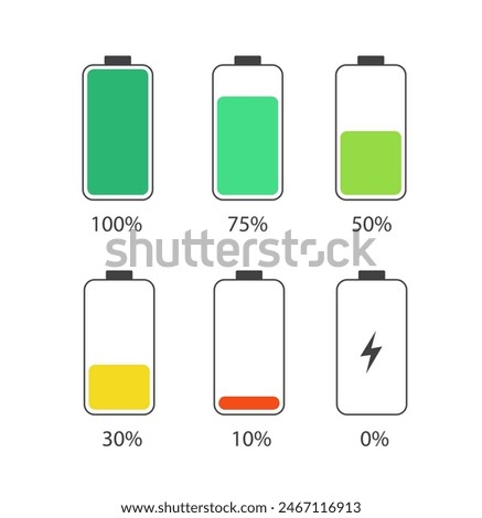 Battery charge indicator icon. Level battery energy. Vector illustration.