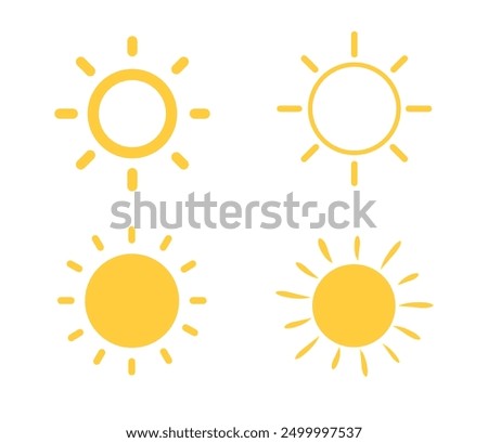 Sun icon set. Brightness flat icon. Solar icon. Decorative circle full. Vector illustration