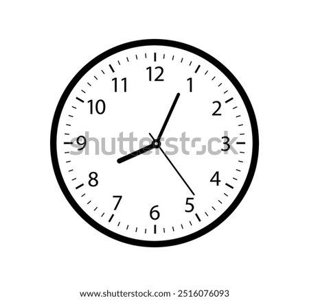 Wall clock. Simple wall clock. Minimalist watch. Classic design wall clock. Analog clock. Vector illustration