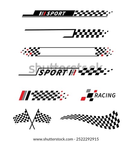 Start and finish flag. Race flag. Checkered flag. Racing stripes. Race motorsport graphics. Vector illustration