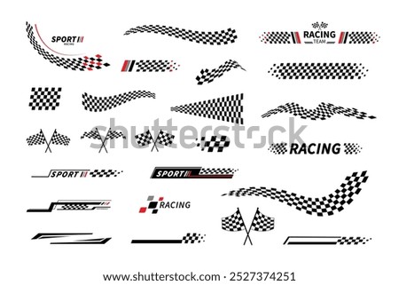 Start and finish flag. Race flag. Checkered flag. Racing stripes. Race motorsport graphics. Vector illustration