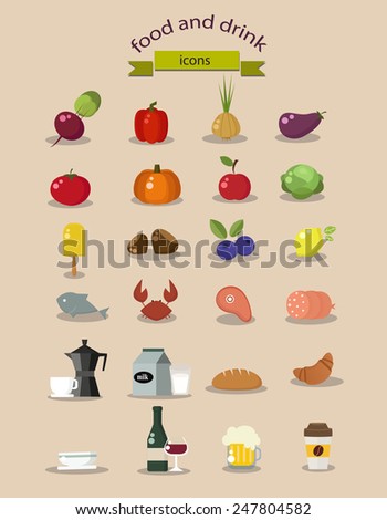 Food, drink and kitchenware vector set