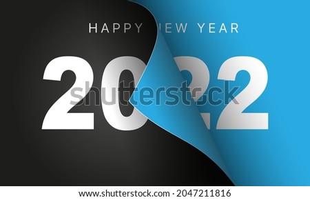 Happy New Year 2022 winter holiday greeting card design template. End of 2021 and beginning of 2022. The concept of the beginning of the New Year. The calendar page turns over and the new year begins. Stok fotoğraf © 