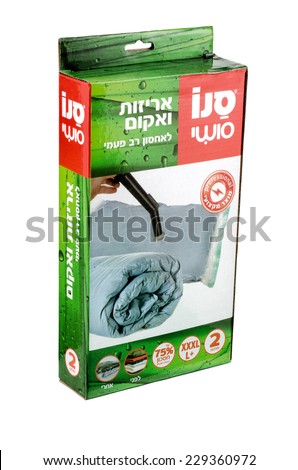 Rishon Le Zion, Israel - November 7, 2014: Cardboard box of Sano Sushi Vacuum Seal. For maximum utilization of limited storage space. Produced in China especially for Sano, Israel