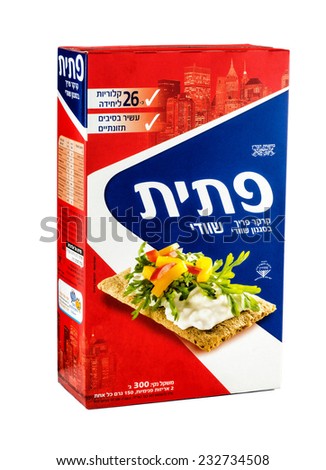 Rishon Le Zion, Israel - November 22, 2014: Carton box of Patit Swedish Style Crispy Cracker 300 grams. Rich in dietary fiber. Approx. 26 calories per unit. Manufactured by Unilever Israel Foods Ltd