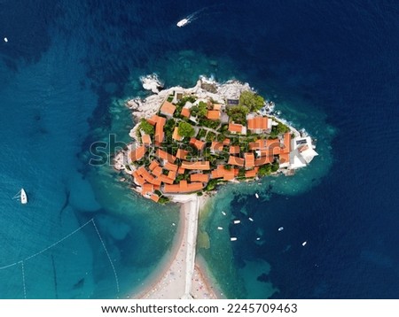 Similar – Image, Stock Photo Aerial view at Sveti Stefan islet in Montenegro