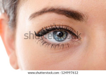 the eyes of a young woman is very close
