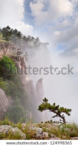 magnificent mountain landscape with clouds and fog relief