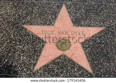 HOLLYWOOD - JANUARY 23: Dick Van Dyke's star on Hollywood Walk of Fame, as seen on January 23, 2014 in Hollywood in California. This star is located on Hollywood Blvd. and one of 2400 celebrity stars.
