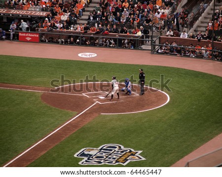 SAN FRANCISCO, CA - OCTOBER 28: Cody Ross lowers bat as he prepares in the batters box with game 2 of the 2010 World Series game between Giants and Rangers Oct. 28, 2010 AT&T Park San Francisco, CA.