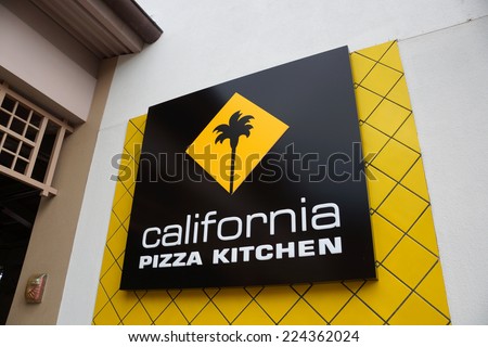 HONOLULU - AUGUST 7, 2014:  : California Pizza Kitchen Logo of food establishment at the Ala Moana Center, Since 1985, California Pizza Kitchen has served innovative cuisine. August 7, 2014.