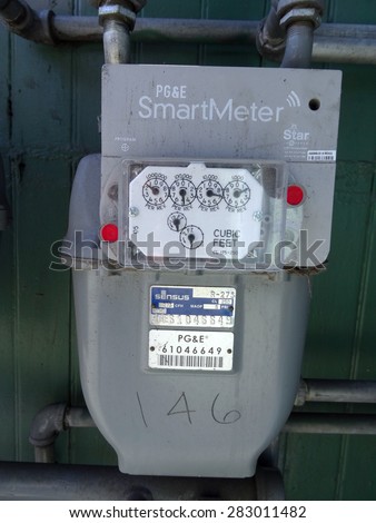 SAN JOSE - MARCH 30: PG&E (utility co)  electricity SmartMeters which monitor energy quality and provide real time energy consumption data. Assembled in Mexico. in San Jose, California March 30, 2015.