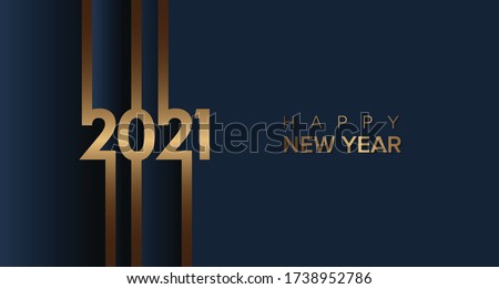 2021 happy new year with gold brown color on blue and grey background. 2021 new year design template