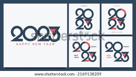 Creative concept of 2023 new year square poster set. Creative concept for 2023 new year with arrow up on number three