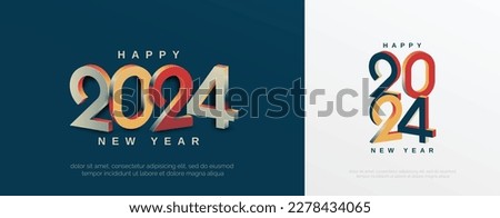 Happy new year 2024 with 3D retro full color design template. 2024 new year celebration concept for greeting card, banner and post template