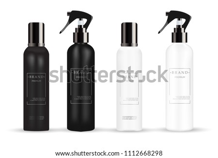 Realistic cosmetic mockup. 
Packages for cosmetic product. 
Blank templates of containers vial with dropper, spray,
bottle for shower gel, lotion, shampoo with 
pump dispenser, jar, tube.