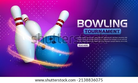 Bowling Tournament Template, Realistic Bowling Strike. Widescreen Vector Illustration