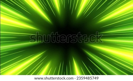Green Rays Zoom In Motion Effect, Light Color Trails, Vector Illustration
